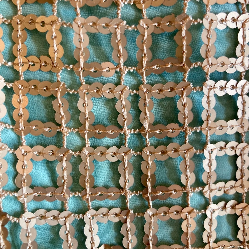 Anthropologie | Tabitha Golden Pane Shift Sequin Grid Overlay Mint Green Sz 6 - Picture 15 of 16